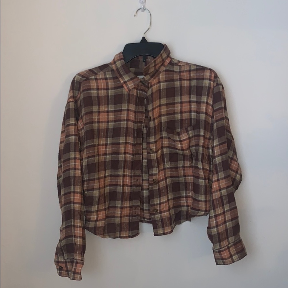 american eagle button up crop flannel